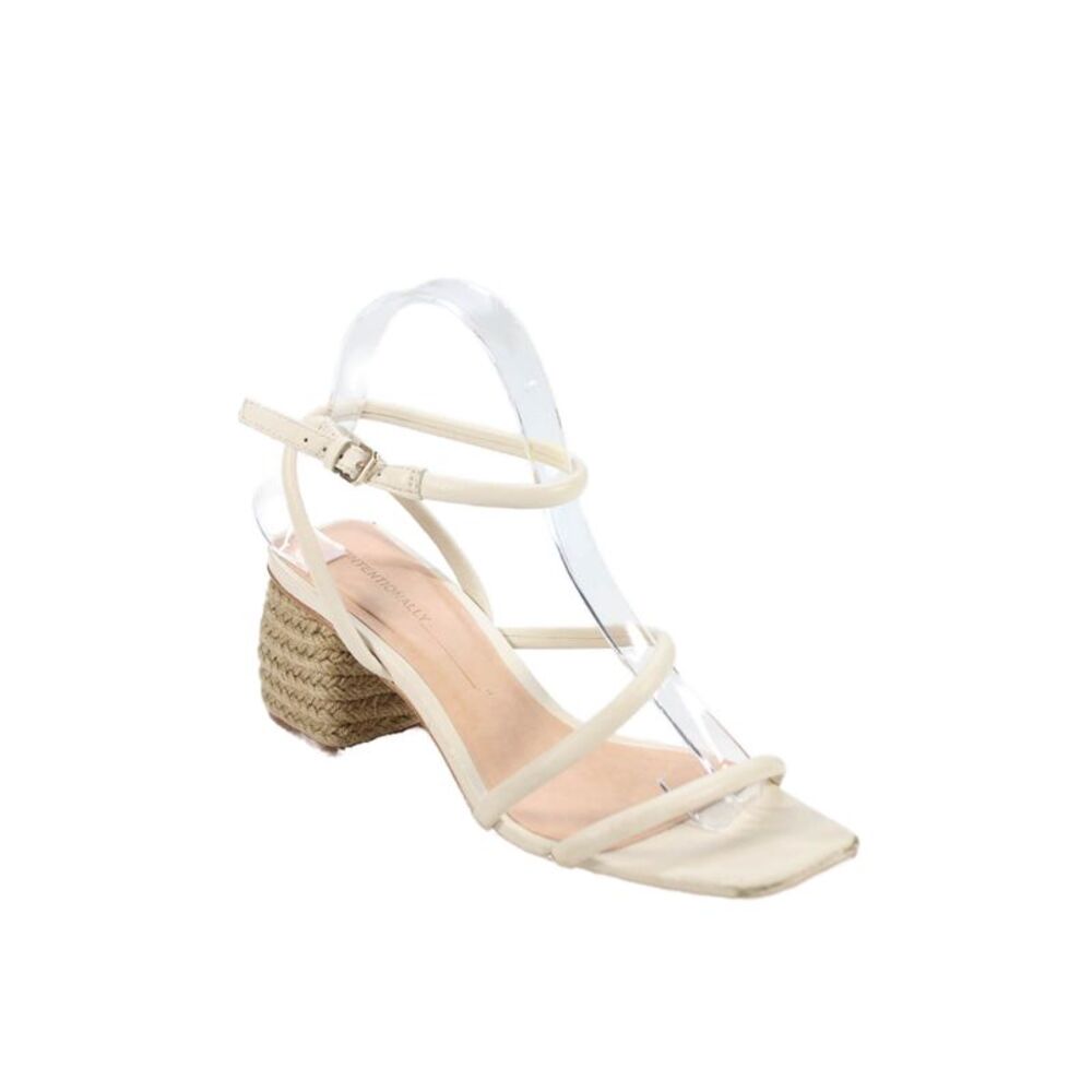Intentionally Women's Square Toe Strappy Block Heel Sandals Cream Size 37